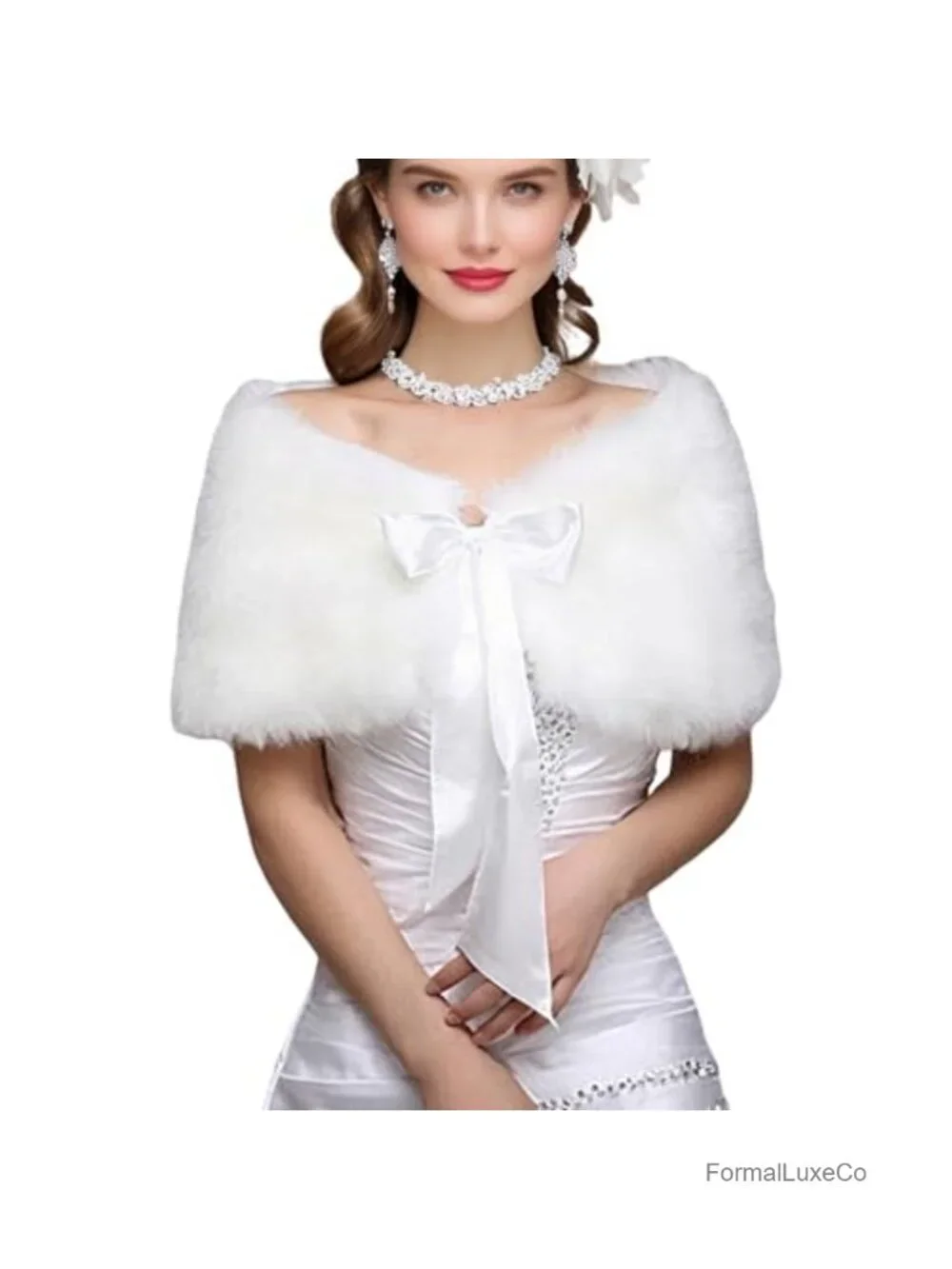 Faux Fur Bridal Shawl Wrap Satin Lined Wedding Scarf Stole